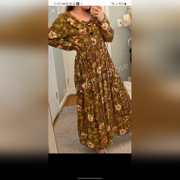 Vintage Flattery Green Brown Earthy CottageCore Mixed Button Maxi Dress Large L - Picture 3 of 3